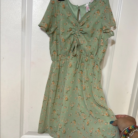 Trende Girl Floral Green Dress with Ruffle Sleeves Size 7 - Picture 6 of 11